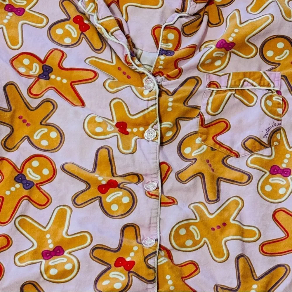 Vintage Y2K Victoria’s Secret Gingerbread Pajama Set Long Sleeve Pink Tan Red XL